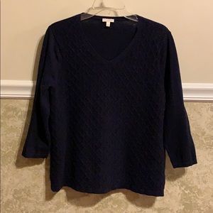 Talbots - 3/4 Sleeve V-Neck Sweater - Navy Blue